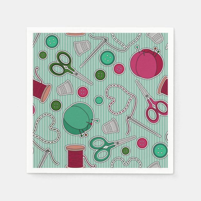 Niedliches Nähthema Napkins Green Serviette (Vorderseite)
