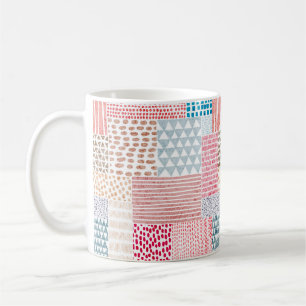 Niedliches nahtloses Muster im Patchwork-Stil. Ein Kaffeetasse