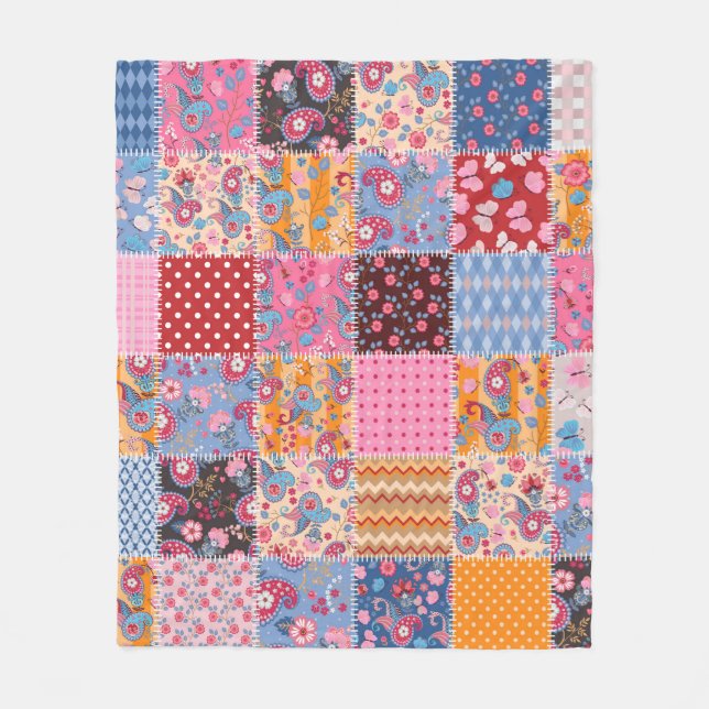 Niedliches nahtloses Patchwork-Muster Fleecedecke (Vorderseite)