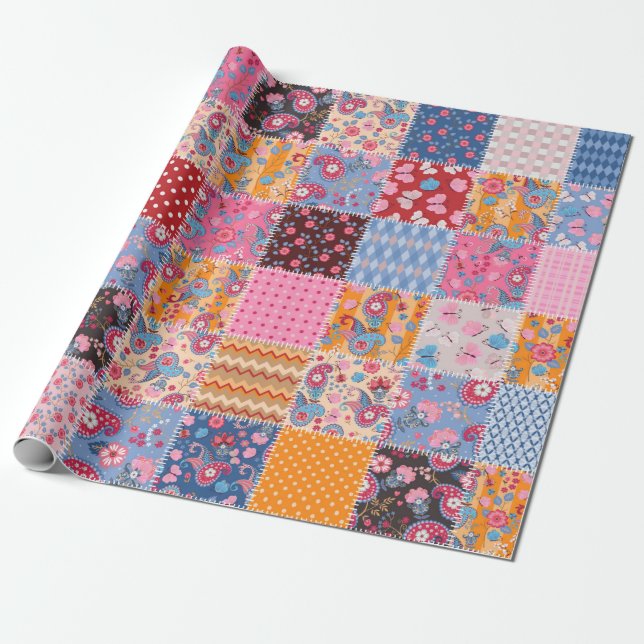 Niedliches nahtloses Patchwork-Muster Geschenkpapier (Ungerollt)