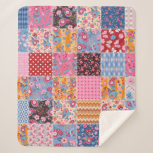 Niedliches nahtloses Patchwork-Muster Sherpadecke