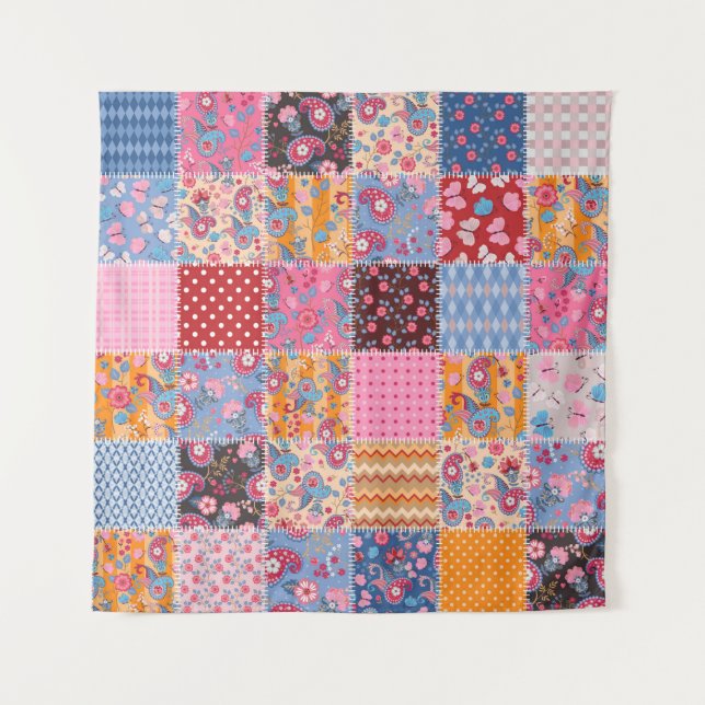 Niedliches nahtloses Patchwork-Muster Wandteppich (Vorderseite)