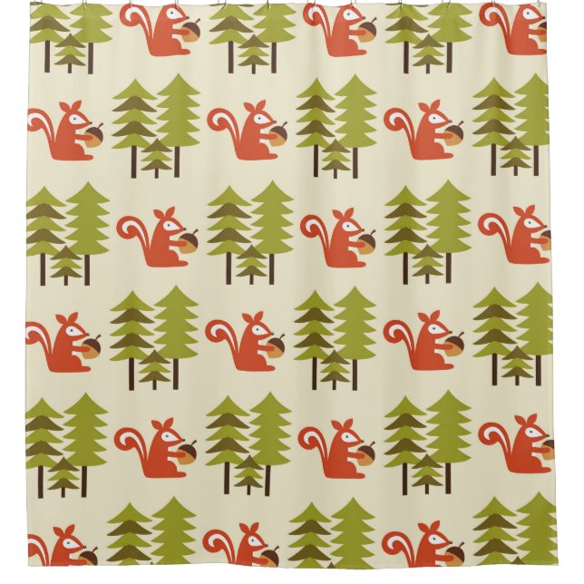 niedliches nahtloses Waldmuster-Design. Vintage Er Duschvorhang (Vorderseite)