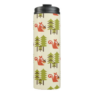 niedliches nahtloses Waldmuster-Design. Vintage Er Thermosbecher