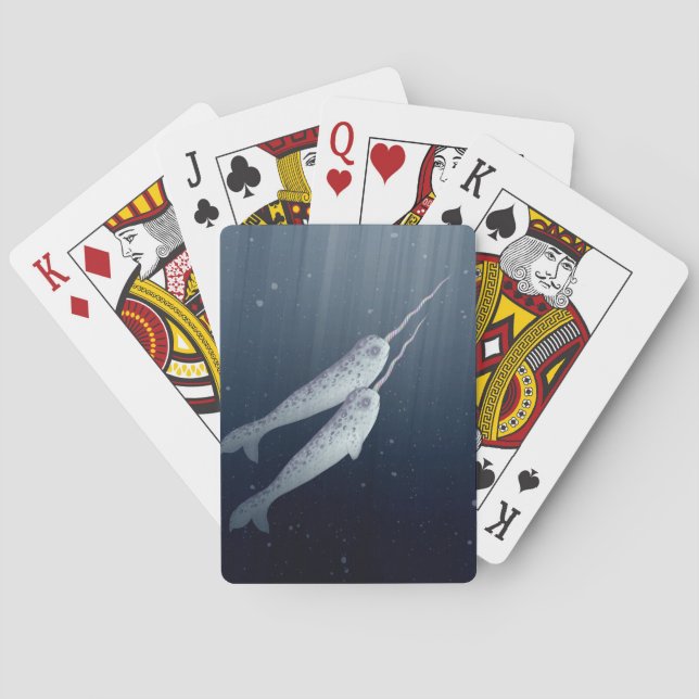 Niedliches Narwhals, das zusammen Underwater Spielkarten (Rückseite)