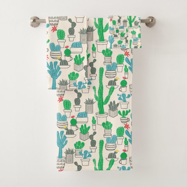 Niedliches natürliches Blumenkaktus-Muster Badhandtuch Set (Insitu)