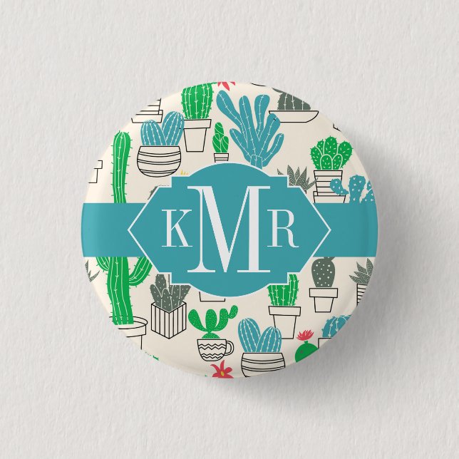 Niedliches natürliches Blumenkaktus-Muster Button (Vorderseite)