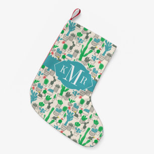 Niedliches natürliches Blumenkaktus-Muster Kleiner Weihnachtsstrumpf