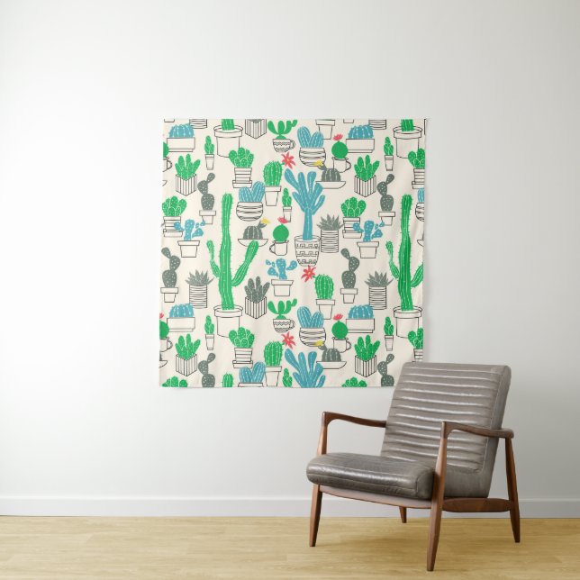 Niedliches natürliches Blumenkaktus-Muster Wandteppich (Beispiel (Horizontal))