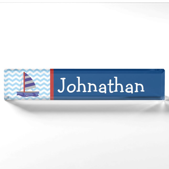 Niedliches Nautical Sail Boat Personalisierte Name Namensplakette (Vorderseite)