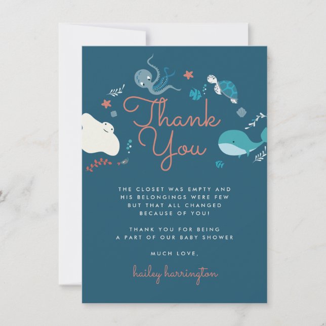 Niedliches Nautical Under Sea Baby Dusche Danke (Vorderseite)