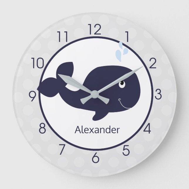Niedliches nautisches Kinderzimmer für Blauwale un Große Wanduhr (Vorderseite)