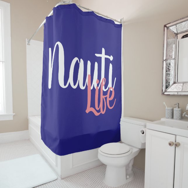 niedliches, nautisches NAUTI LIFE-Skript Duschvorhang (Beispiel)