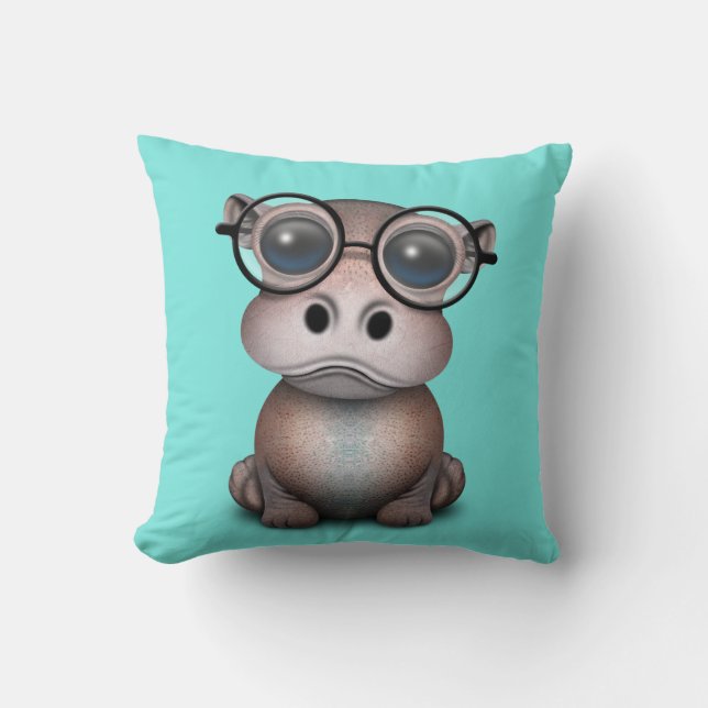 Niedliches Nerdy Baby-Flusspferd-tragende Gläser Kissen (Vorderseite)