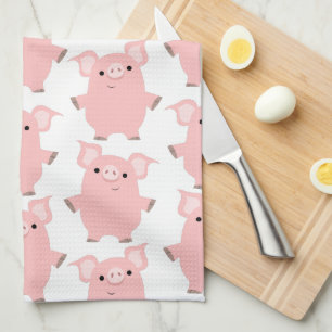 Niedliches neugieriges Cartoon-Schwein-Küchen-Tuch Küchentuch