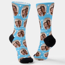 Niedliches Newlyweds Foto Wedding Blue Wedding Socken