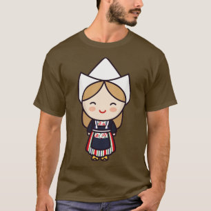 Niedliches niederländisches Mädchen in traditionel T-Shirt