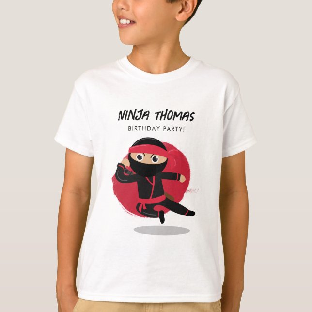 Niedliches Ninja Black & Red Kindergeburtstag Part T-Shirt (Vorderseite)