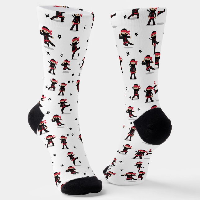 Niedliches Ninja Black & Red Pattern Socken (Gewinkelt)