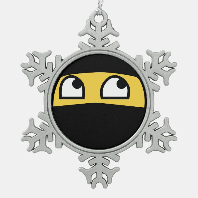 Niedliches Ninja Krieger emoji Schneeflocken Zinn-Ornament (Vorderseite)