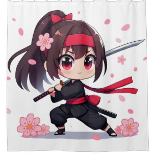 Niedliches Ninja-Kriegerblümchen Duschvorhang