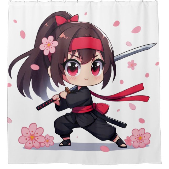 Niedliches Ninja-Kriegerblümchen Duschvorhang (Vorderseite)