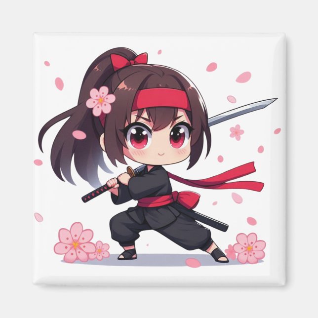 Niedliches Ninja-Kriegerblümchen Magnet (Vorne)