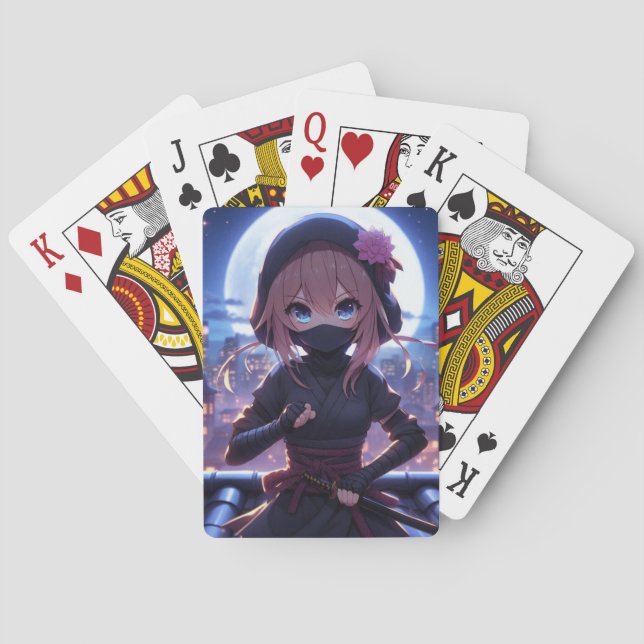 Niedliches Ninja-Kriegermädchen Spielkarten (Rückseite)