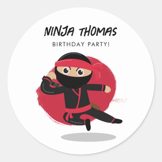 Niedliches Ninja Warrior Black & Red Kindergeburts Runder Aufkleber (Vorderseite)