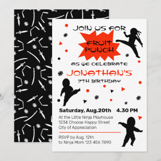 Niedliches Ninja Warrior Kindergeburtstag Party Einladung