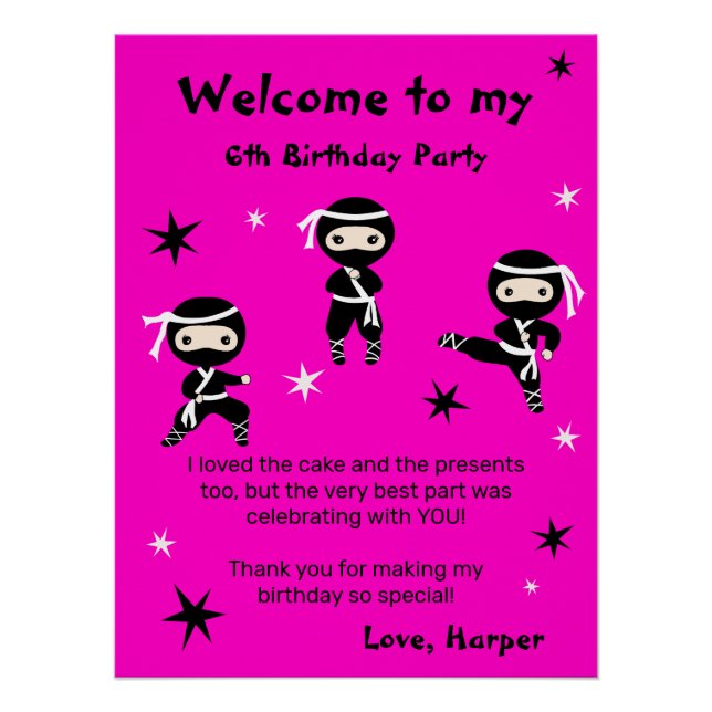 Niedliches Ninja Warriors Kids Bday Party Begrüßun Poster (Vorderseite)