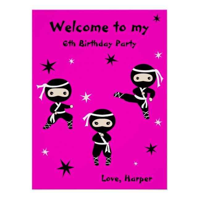 Niedliches Ninja Warriors Kids Bday Party Begrüßun Poster (Vorderseite)
