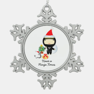 Niedliches Ninja Weihnachten Schneeflocken Zinn-Ornament
