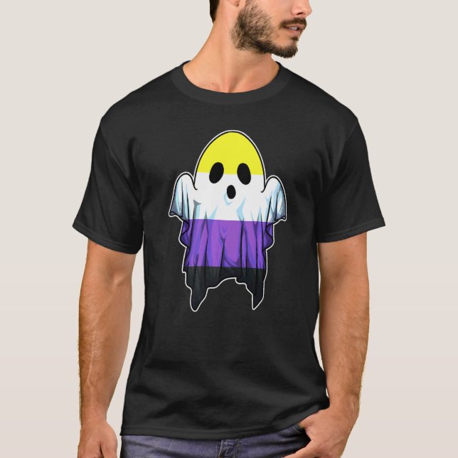 Niedliches Non-Binary Ghost Lgbt Halloween Ghost L T-Shirt (Vorderseite)