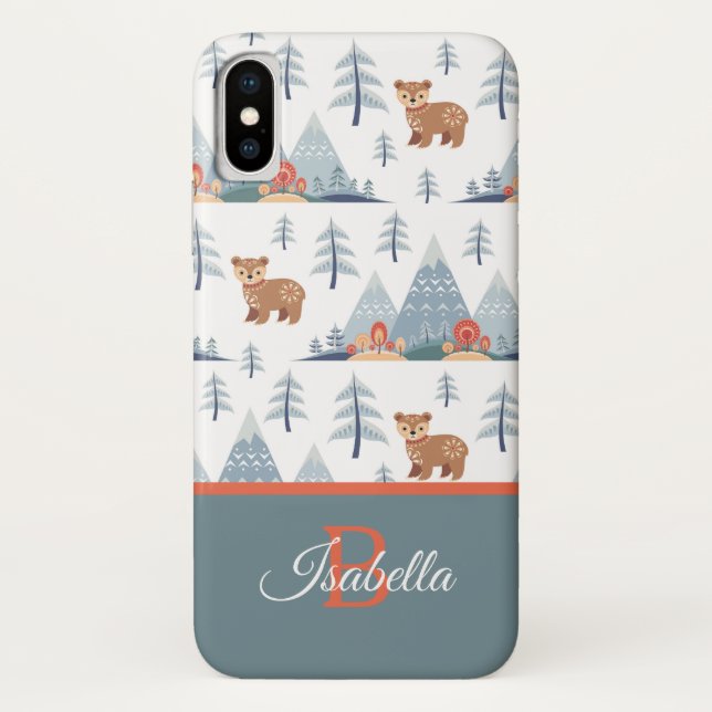Niedliches Nordic Bear Muster Monogramm Personalis Case-Mate iPhone Hülle (Rückseite)