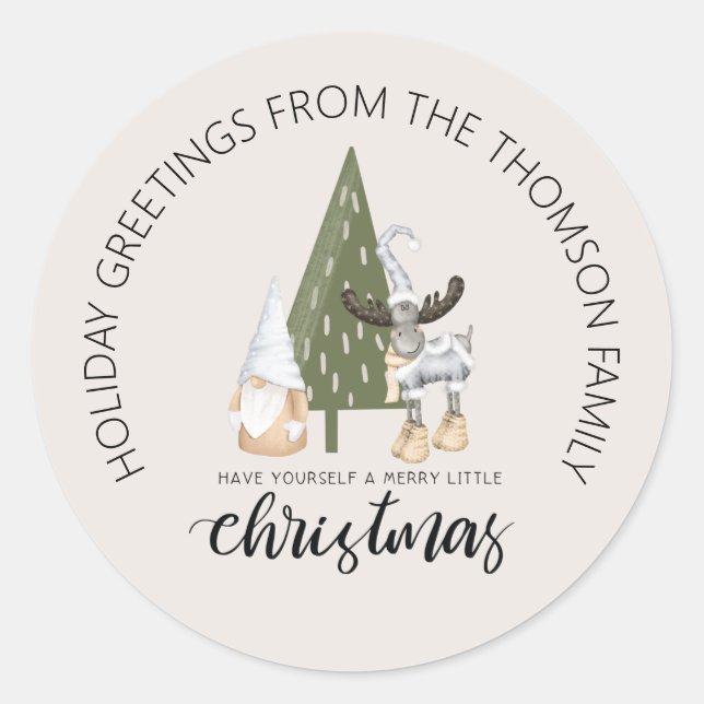 Niedliches Nordic Gnom Weihnachten personalisiert Runder Aufkleber (Vorderseite)