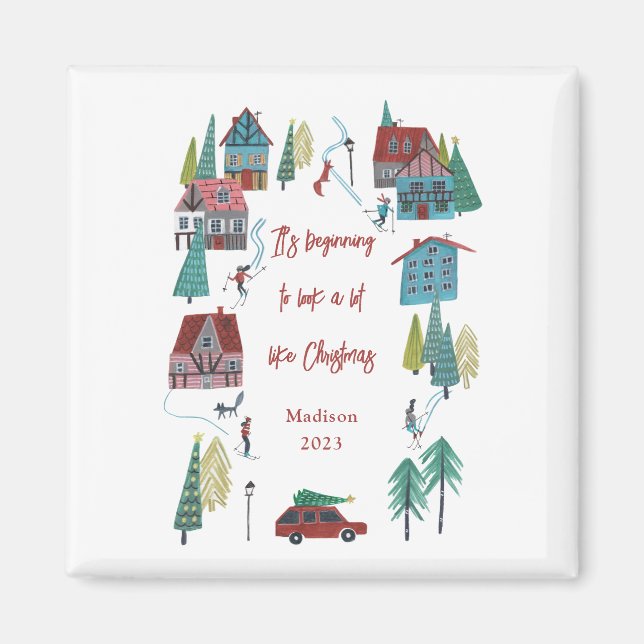 Niedliches Nordic Ski Village Party Magnet (Vorne)