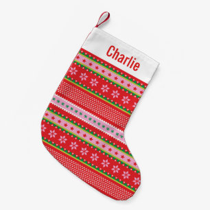 Niedliches nordisches Sweatmuster rosa grün Kleiner Weihnachtsstrumpf