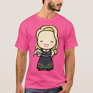 Niedliches Norwegisches Mädchen in traditionellem  T-Shirt