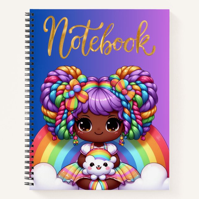 Niedliches Notebook/Adorable Rainbow chibi Girl Notizbuch (Vorderseite)