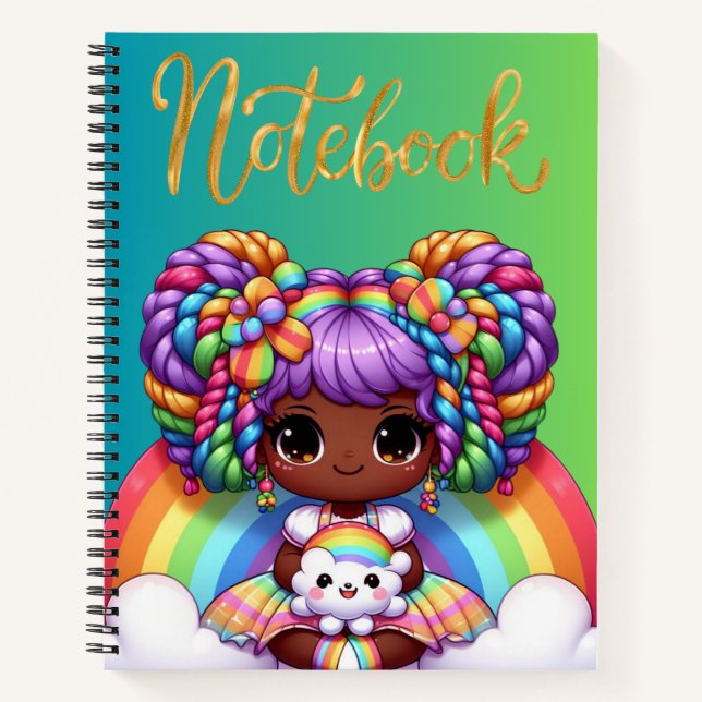 Niedliches Notebook/Adorable Rainbow chibi Girl Notizbuch (Vorderseite)