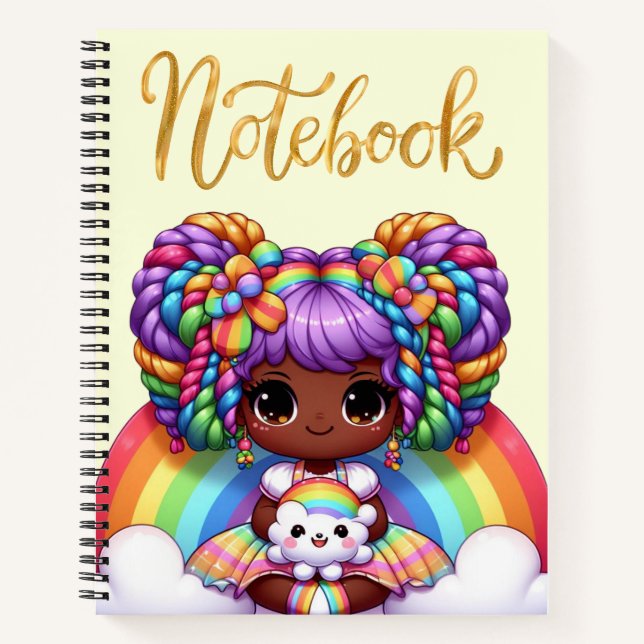 Niedliches Notebook/Adorable Rainbow chibi Girl Notizbuch (Vorderseite)