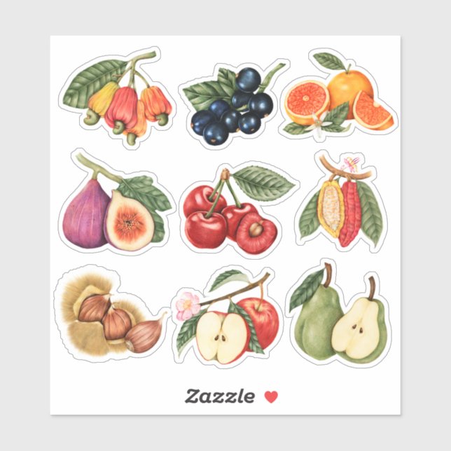 Niedliches Obst Aufkleber (Blatt)