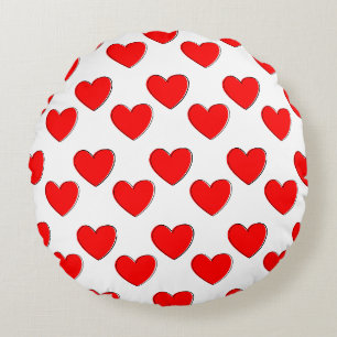 Niedliches Offset Red Heart Muster Rundes Kissen