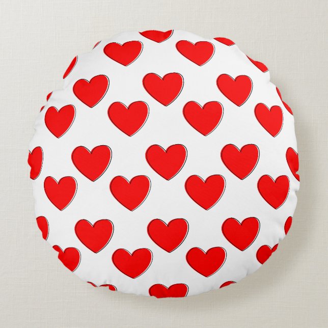 Niedliches Offset Red Heart Muster Rundes Kissen (Vorderseite)