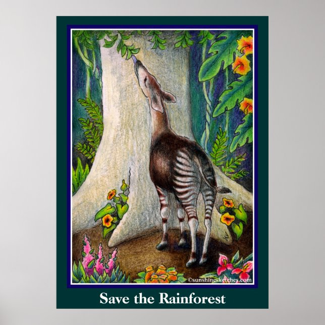 Niedliches Okapi Rettete den Regenwald Poster (Vorne)