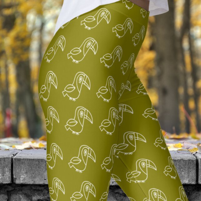 Niedliches Olive Green Toucan Bird Muster Leggings (Tocan Bird on Olive)