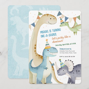 Niedliches One-A-Saurus Boy 1. Dinomit Party Einladung