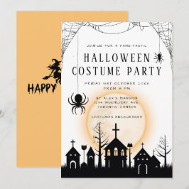 Niedliches Orange & Black Adulween Halloween-Kostü Einladung