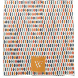 Niedliches Orange Blue Leafy Botanisches Monogramm Duschvorhang